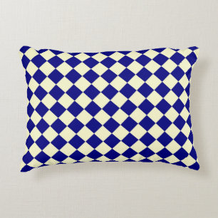 Blue Yellow Chequered Diamond Pattern Decorative Cushion