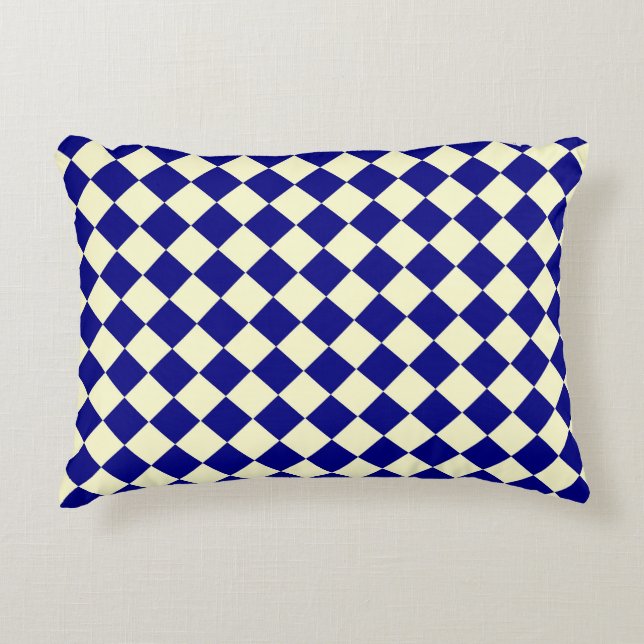 Blue Yellow Chequered Diamond Pattern  Decorative Cushion (Front)