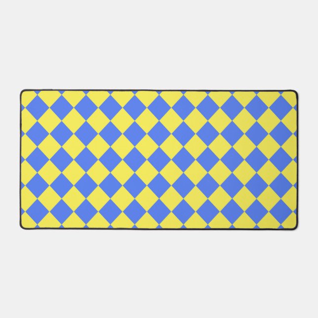 Blue Yellow Chequered Diamond Pattern  Desk Mat (Front)