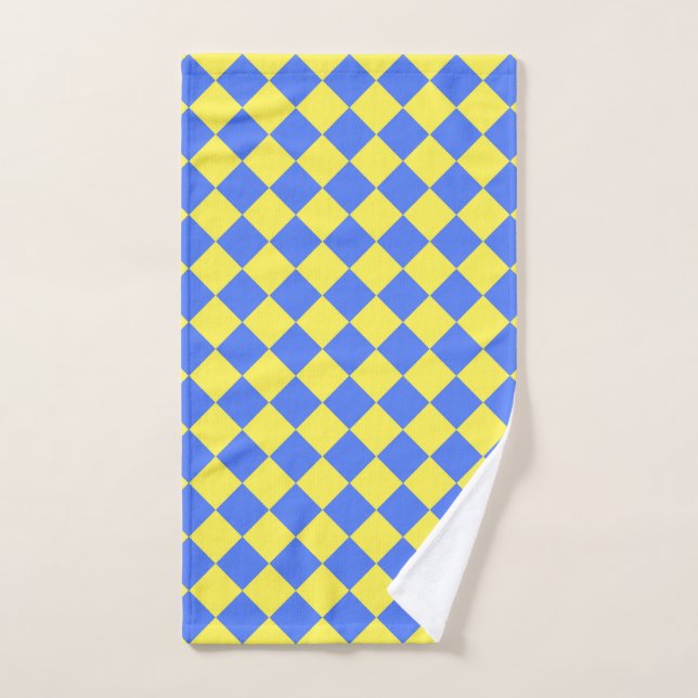Blue Yellow Chequered Diamond Pattern  Hand Towel (Hand Towel)