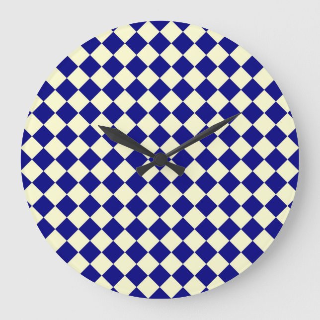 Blue Yellow Chequered Diamond Pattern Large Clock (Front)
