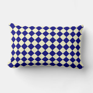 Blue Yellow Chequered Diamond Pattern Lumbar Cushion