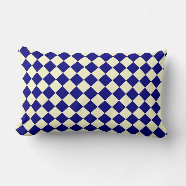 Blue Yellow Chequered Diamond Pattern  Lumbar Cushion (Front)