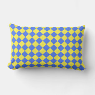 Blue Yellow Chequered Diamond Pattern Lumbar Cushion