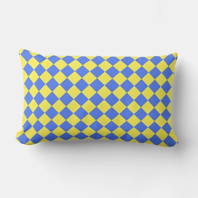 Blue Yellow Chequered Diamond Pattern  Lumbar Cushion (Front)