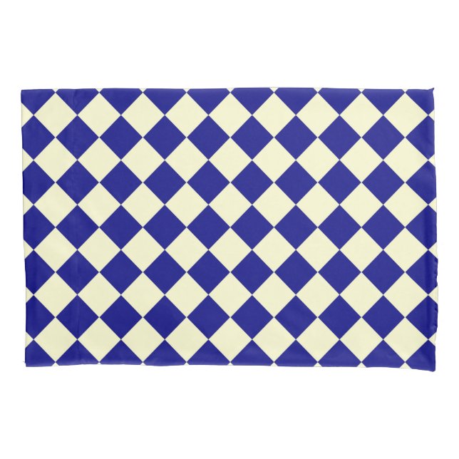 Blue Yellow Chequered Diamond Pattern Pillowcase (Front-Left)