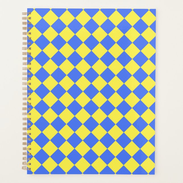Blue Yellow Chequered Diamond Pattern  Planner (Front)
