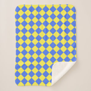 Blue Yellow Chequered Diamond Pattern Sherpa Blanket