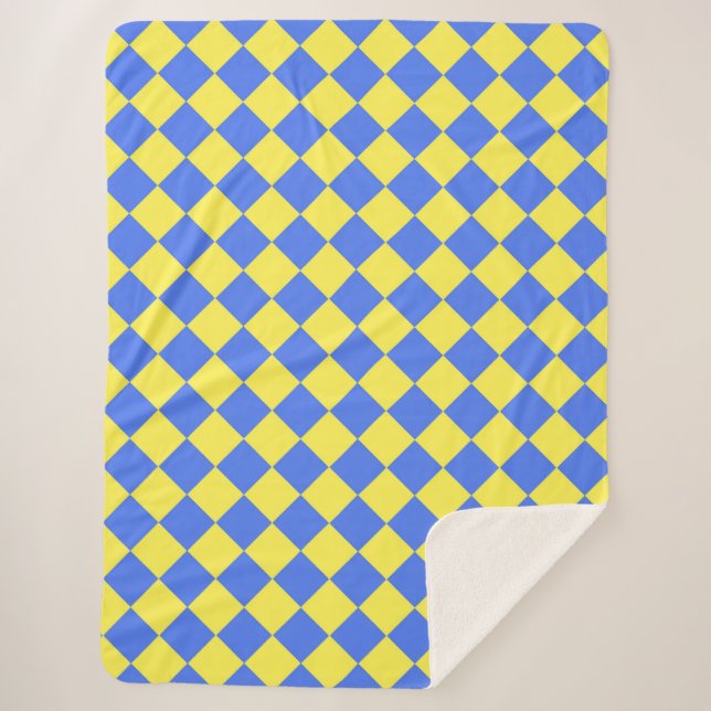 Blue Yellow Chequered Diamond Pattern  Sherpa Blanket (Front)