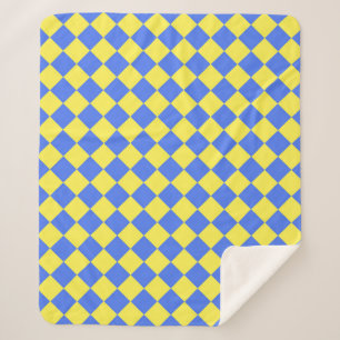 Blue Yellow Chequered Diamond Pattern Sherpa Blanket