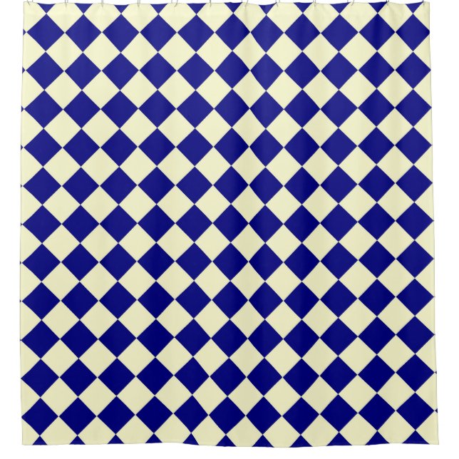 Blue Yellow Chequered Diamond Pattern  Shower Curtain (Front)