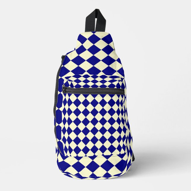Blue Yellow Chequered Diamond Pattern Sling Bag (Front)