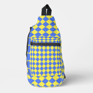 Blue Yellow Chequered Diamond Pattern Sling Bag