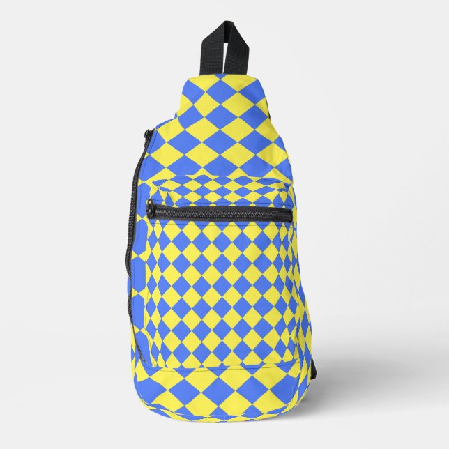 Blue Yellow Chequered Diamond Pattern Sling Bag (Front)