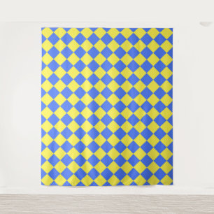 Blue Yellow Chequered Diamond Pattern  Tapestry