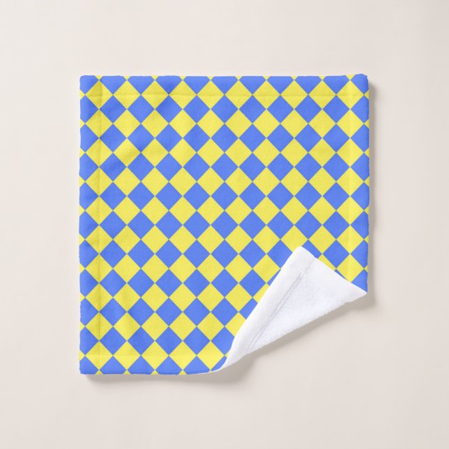 Blue Yellow Chequered Diamond Pattern Wash Cloth (Wash Cloth)