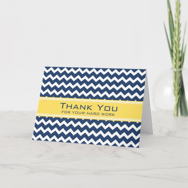 Blue Yellow Chevron Employee Anniversary Card (Front)