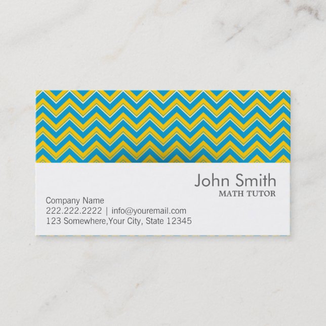 Blue & Yellow Chevron Math Tutor Business Card (Front)