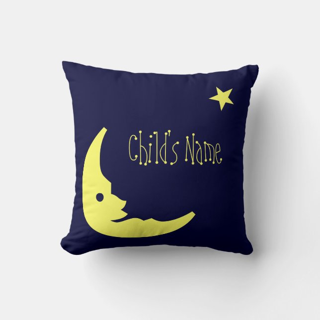 Blue,Yellow Child's personalised name moon pillow (Front)