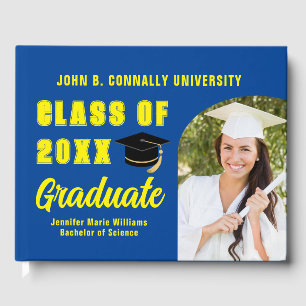 Blue Yellow Class of 2025 Photo Custom Graduation Guest Book
