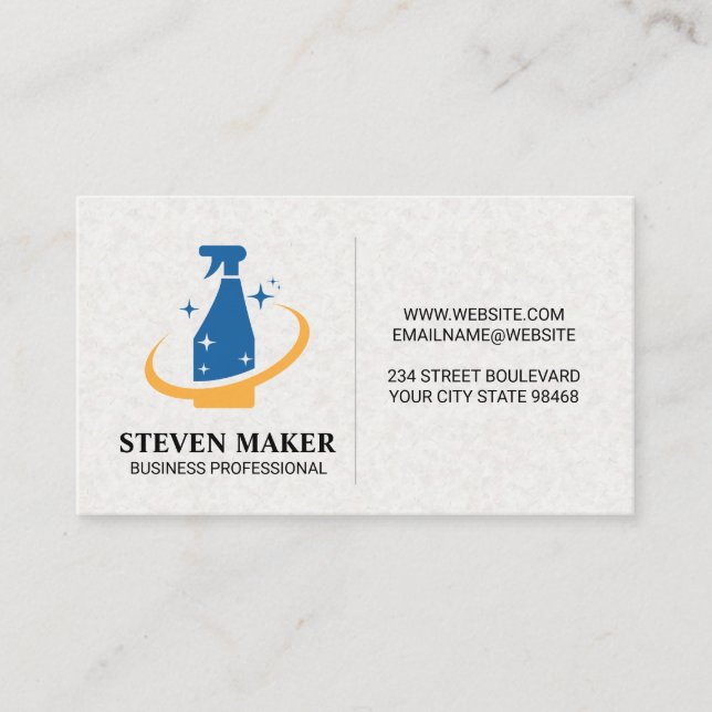 Blue Yellow Cleaning Spray Logo Business Card (Front)