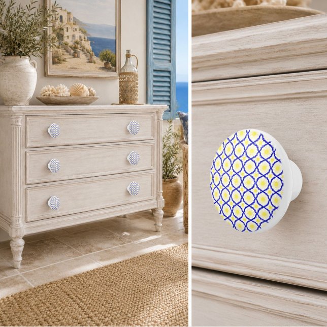Blue & Yellow Coastal Mediterranean Pattern Ceramic Knob (Creator Uploaded)