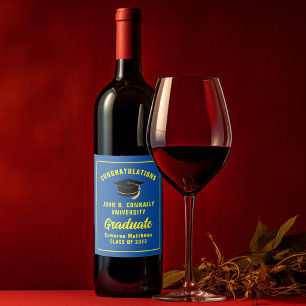 Blue Yellow Congratulations Graduation Party Wine Label