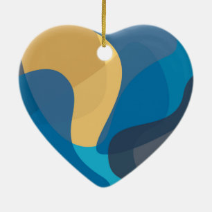 Blue, yellow, cool, trendy urban wavy illustration ceramic ornament