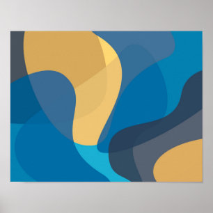 Blue, yellow, cool, trendy urban wavy illustration poster