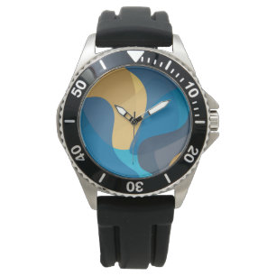 Blue, yellow, cool, trendy urban wavy illustration watch