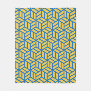Blue Yellow Cube Hexagon Geometric 3D Pattern Fleece Blanket