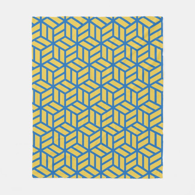 Blue Yellow Cube Hexagon Geometric 3D Pattern  Fleece Blanket (Front)