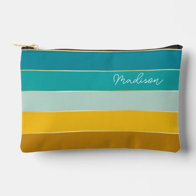 blue yellow Custom Summer Colour Block Stripes Accessory Pouch (Front)