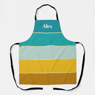 Blue Yellow Custom Summer Colour Block Stripes Apron