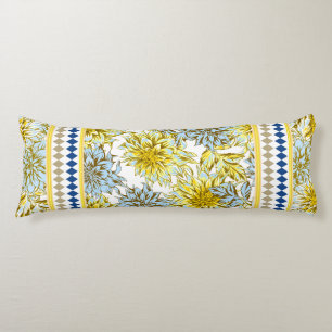 Blue Yellow Dahlias with Patterned Trim Body Cushion