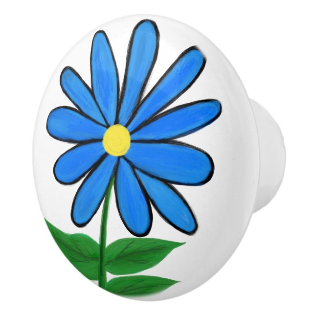 Blue Yellow Daisy Floral Ceramic Knob (Right)