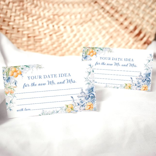 Blue Yellow Date Night Ideas Bridal Shower Enclosure Card (Creator Uploaded)