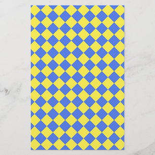 Blue Yellow Diamond Harlequin Chequered Pattern Stationery