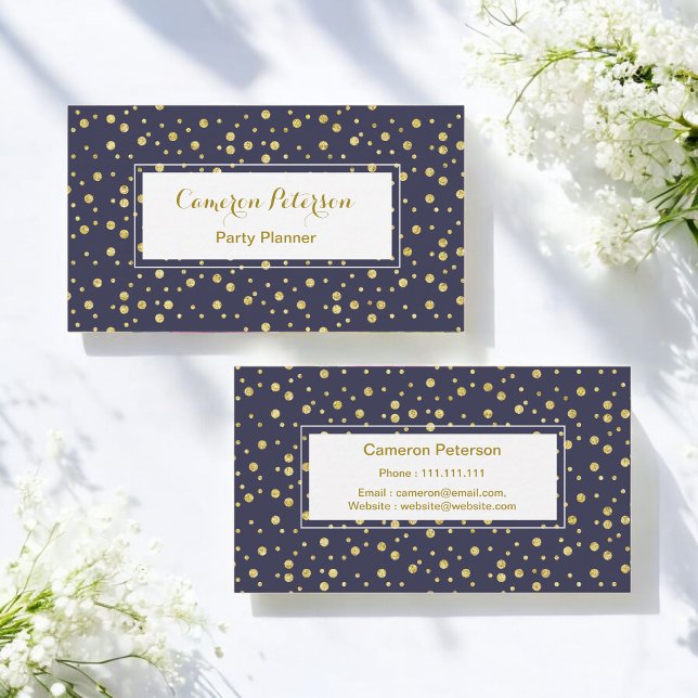 Blue Yellow Dots Party Planner Business Card (Creator Uploaded)