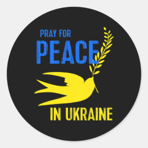 Blue Yellow Dove Pray For Peace Ukraine Ukrainian  Classic Round Sticker