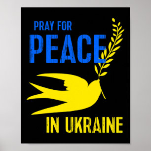 Blue Yellow Dove Pray For Peace Ukraine Ukrainian Poster
