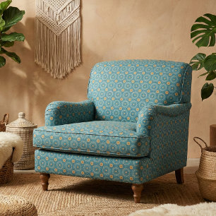 Blue & Yellow Elegant Boho Geometric Pattern Fabric