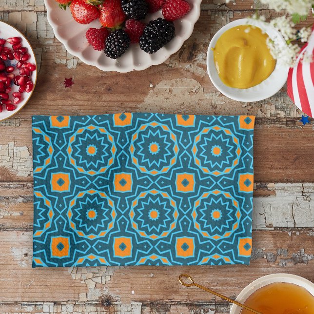 Blue & Yellow Elegant Boho Geometric Pattern Tea Towel (Creator Uploaded)
