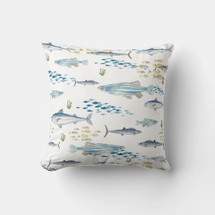 Blue Yellow Fish Pattern  Cushion
