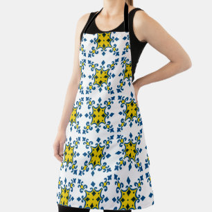 Blue Yellow Fleur De Lis Azulejo Pattern Apron