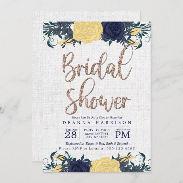 Blue & Yellow Floral Bridal Shower invitation (Front/Back)