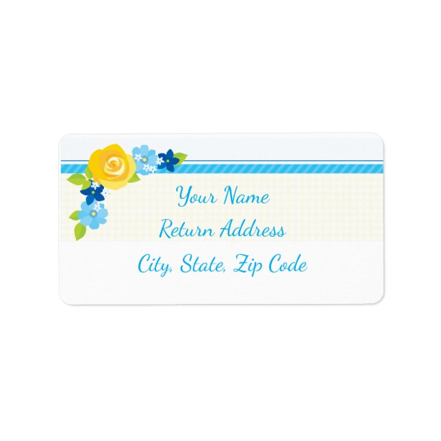 Blue & Yellow Floral Flowers Personalise Address Label (Front)