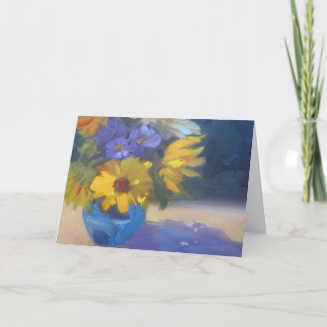 Blue & Yellow Floral Greeting Card (Front)