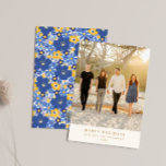 Blue Yellow Floral Hanukkah Holiday Photo Elegant<br><div class="desc">Send your warmest wishes this season with our custom holiday photo card, featuring a beautiful blend of personalised family photo on the front and a vibrant blue and yellow floral design on the back. Perfect for sharing your family’s favourite holiday moments, this elegant card allows you to send a memorable...</div>