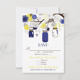 Blue & Yellow Floral Mason Jars RSVP Wedding Card